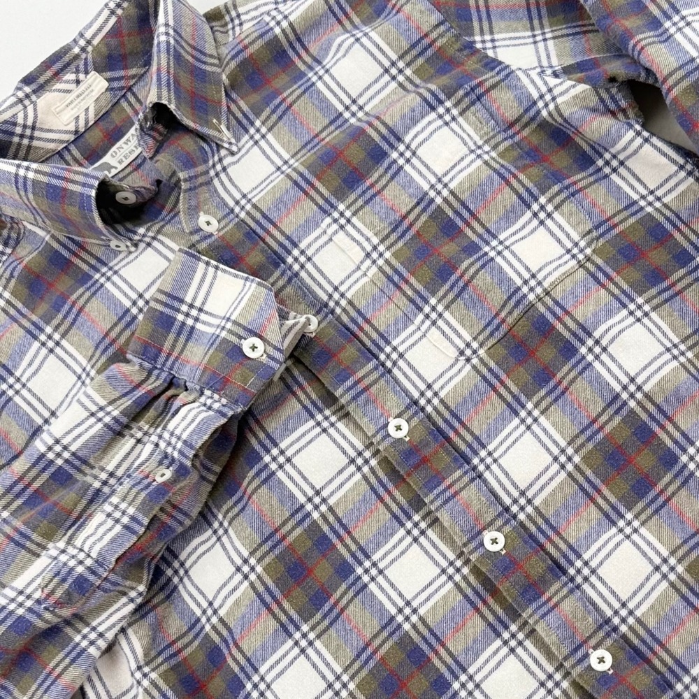 Onward Reserve Flannel Shirt Mens Small Blue Green Plaid Tailored Excellent